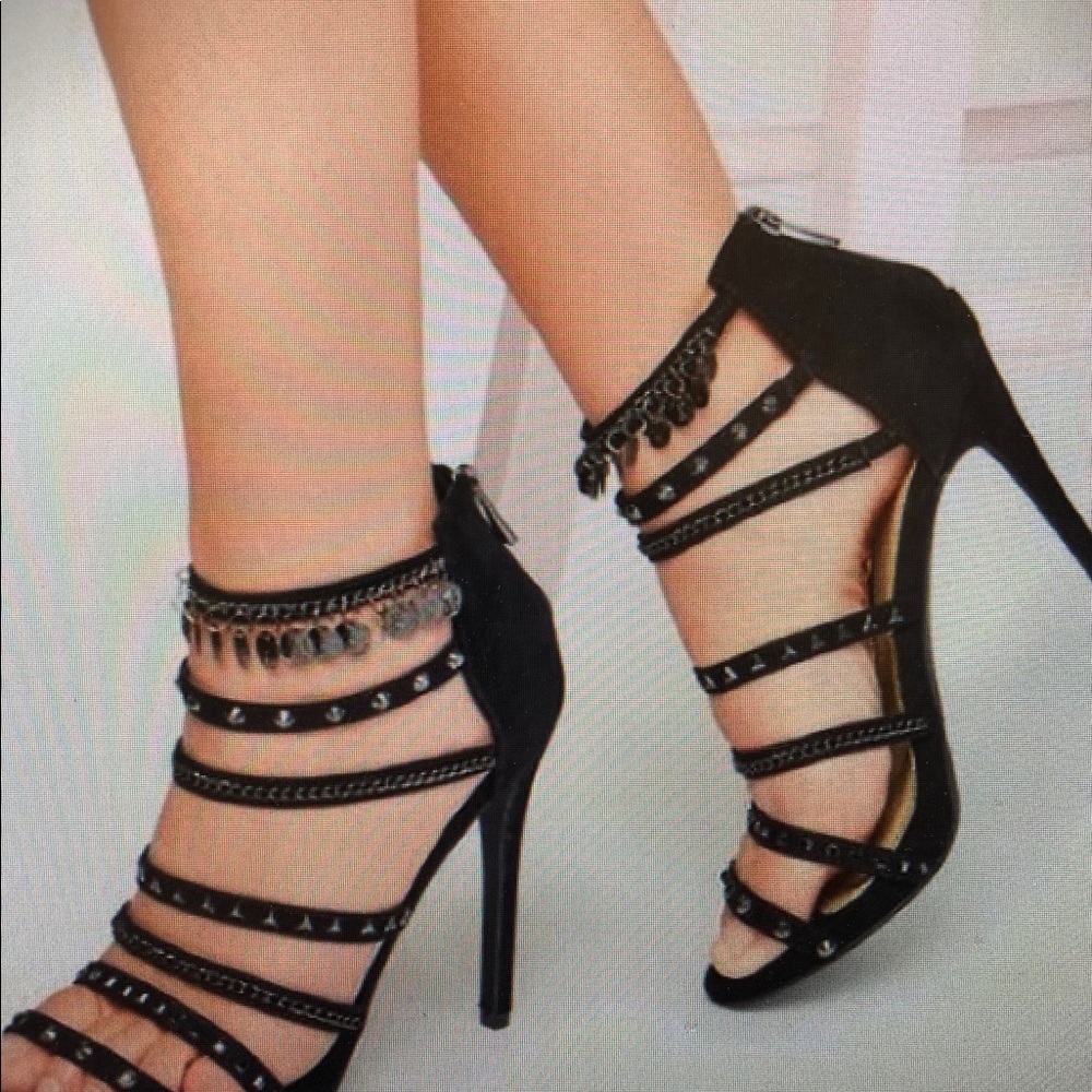 Black heels with silver chains